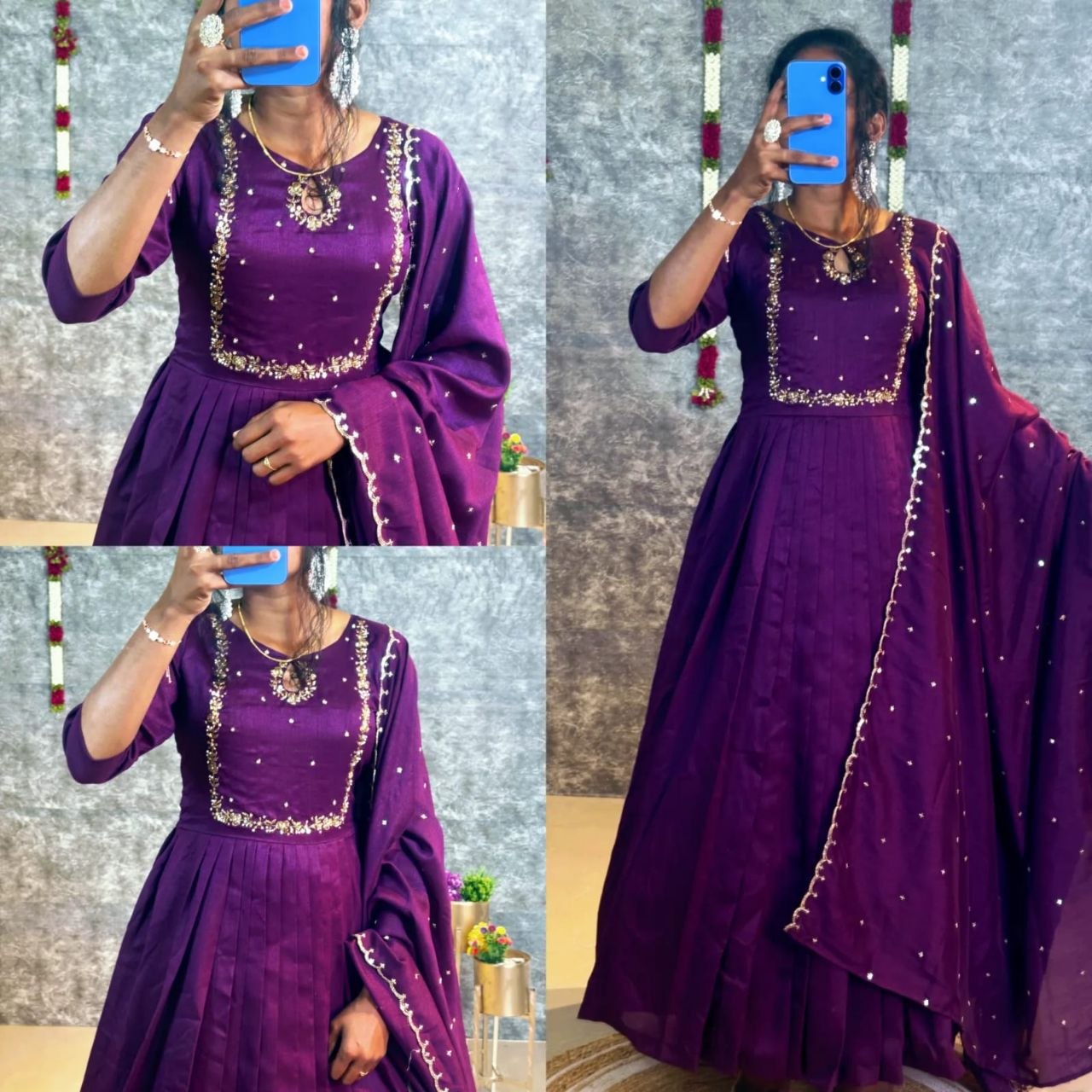 Royale Vichitra Silk Handwork Gown Set
