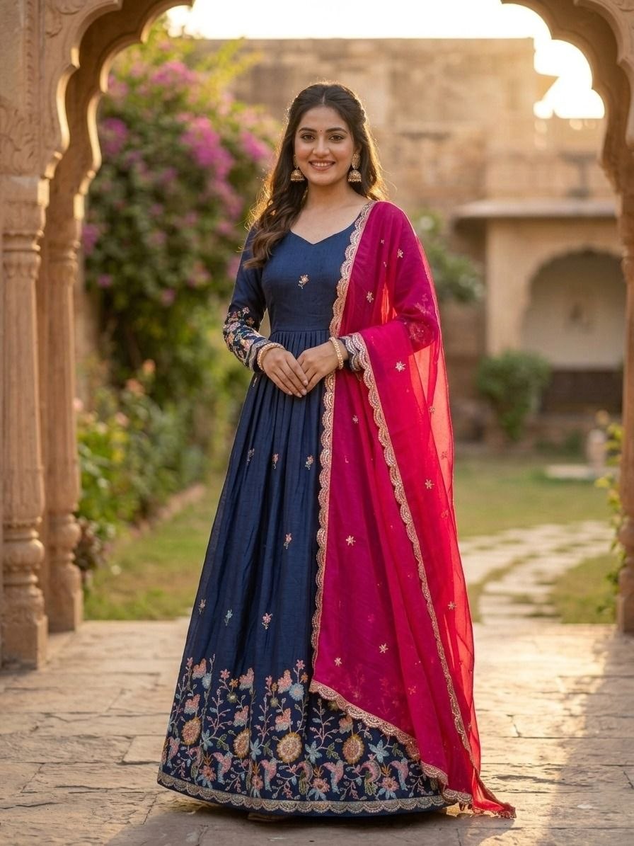 Designer Embroidery Gown With Duppata