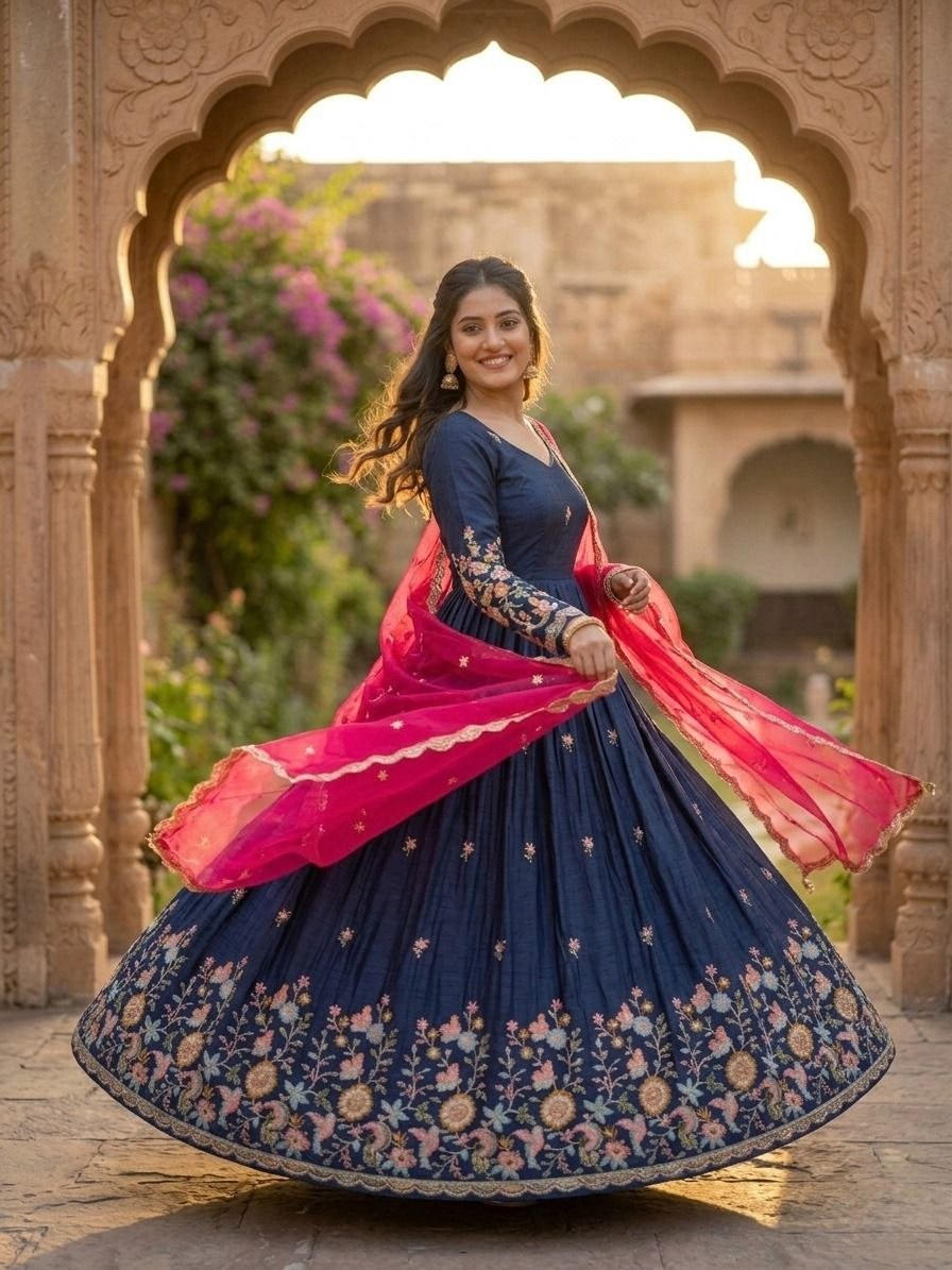 Designer Embroidery Gown With Duppata