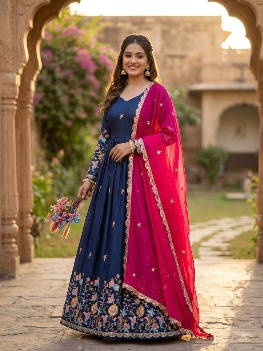 Designer Embroidery Gown With Duppata