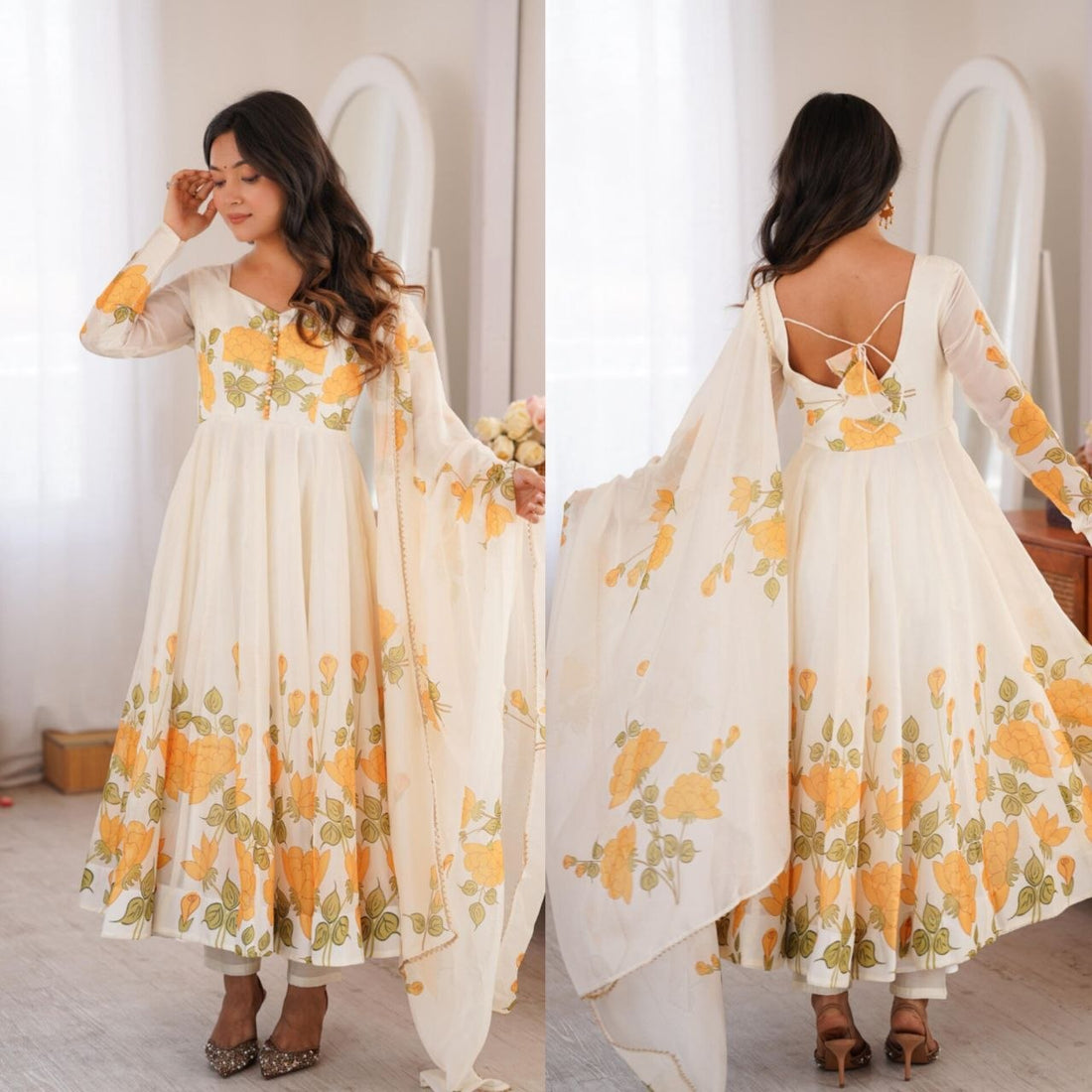 Heavy Pure Soft &nbsp;Organja Silk Floral Print Anarkali Gown
