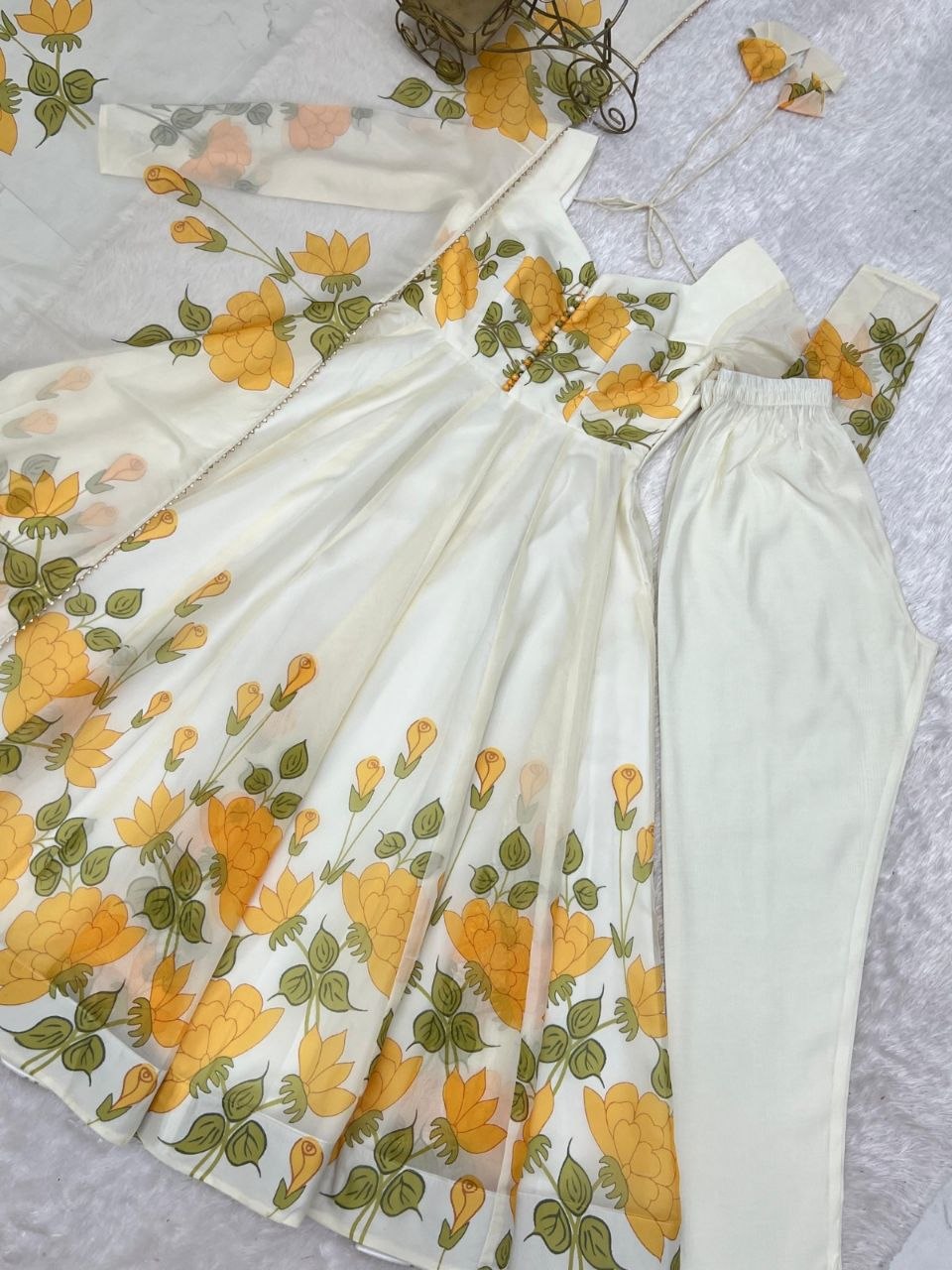 Heavy Pure Soft &nbsp;Organja Silk Floral Print Anarkali Gown