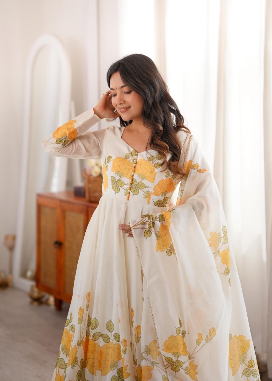 Heavy Pure Soft &nbsp;Organja Silk Floral Print Anarkali Gown