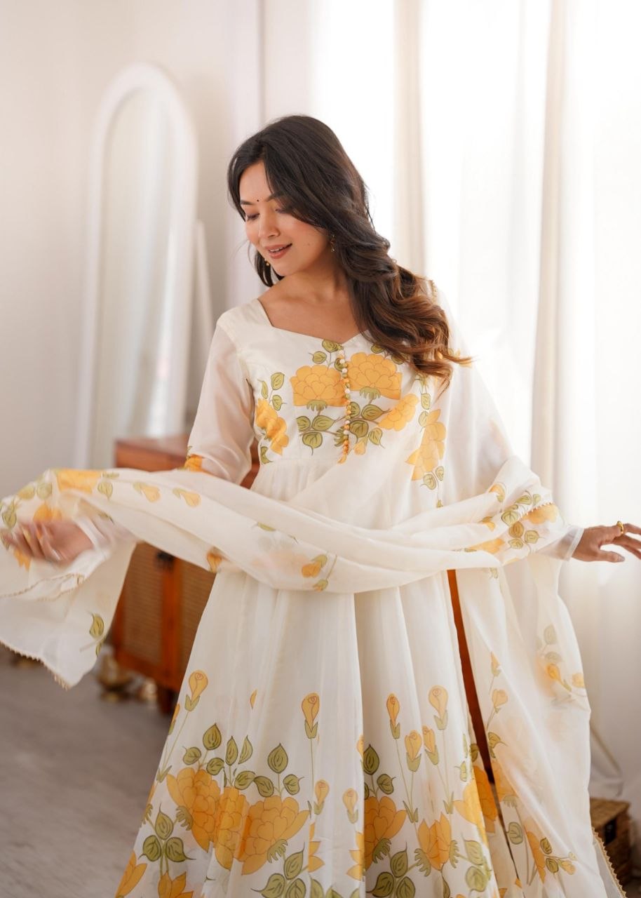 Heavy Pure Soft &nbsp;Organja Silk Floral Print Anarkali Gown