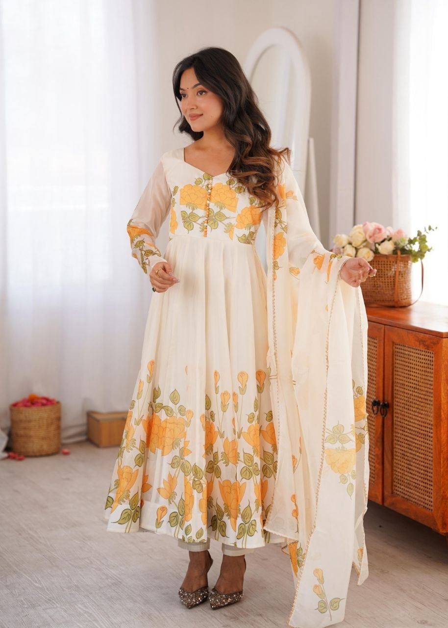 Heavy Pure Soft &nbsp;Organja Silk Floral Print Anarkali Gown