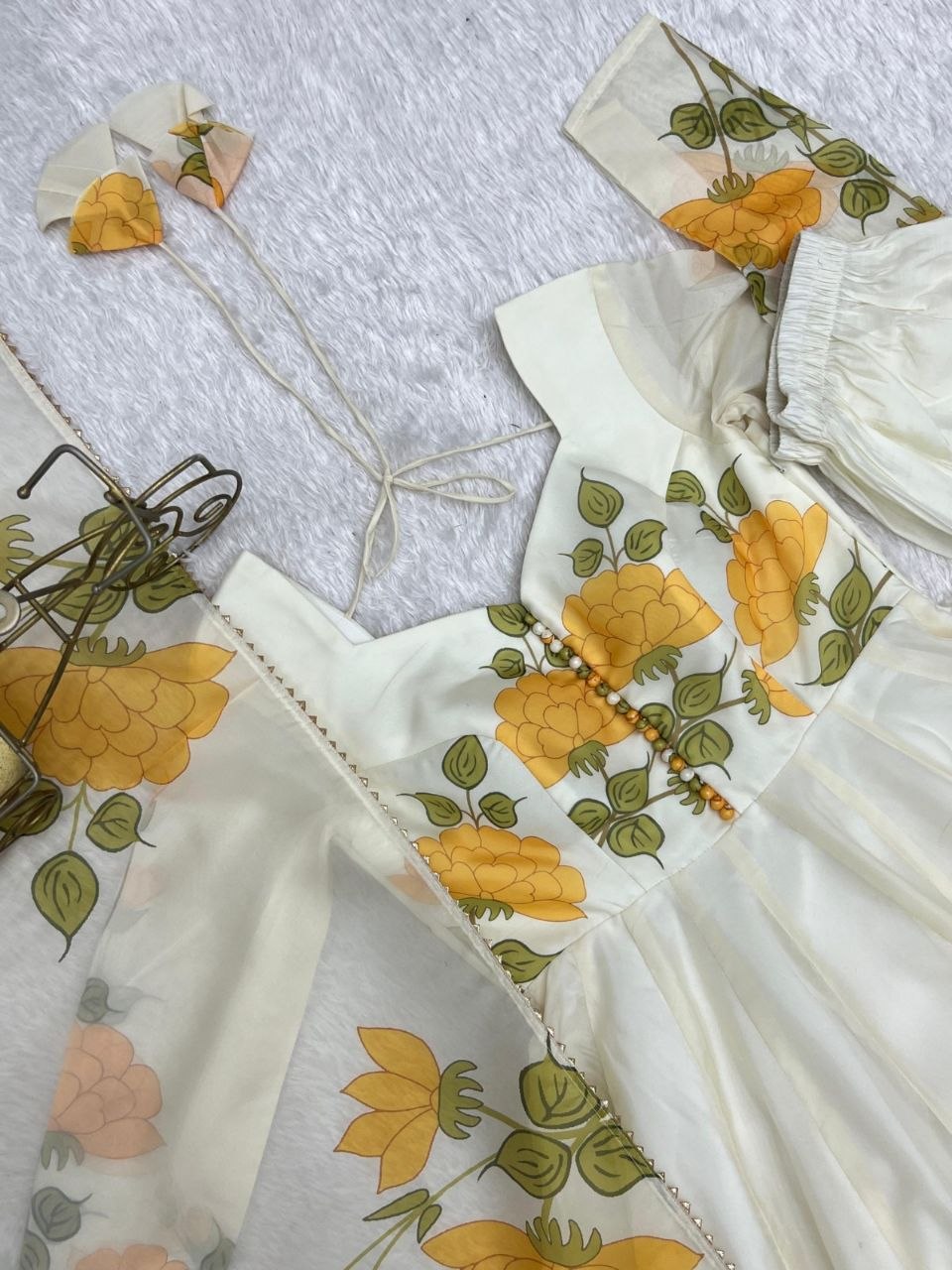 Heavy Pure Soft &nbsp;Organja Silk Floral Print Anarkali Gown
