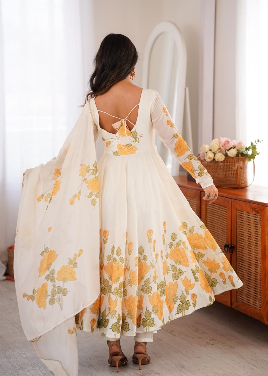 Heavy Pure Soft &nbsp;Organja Silk Floral Print Anarkali Gown