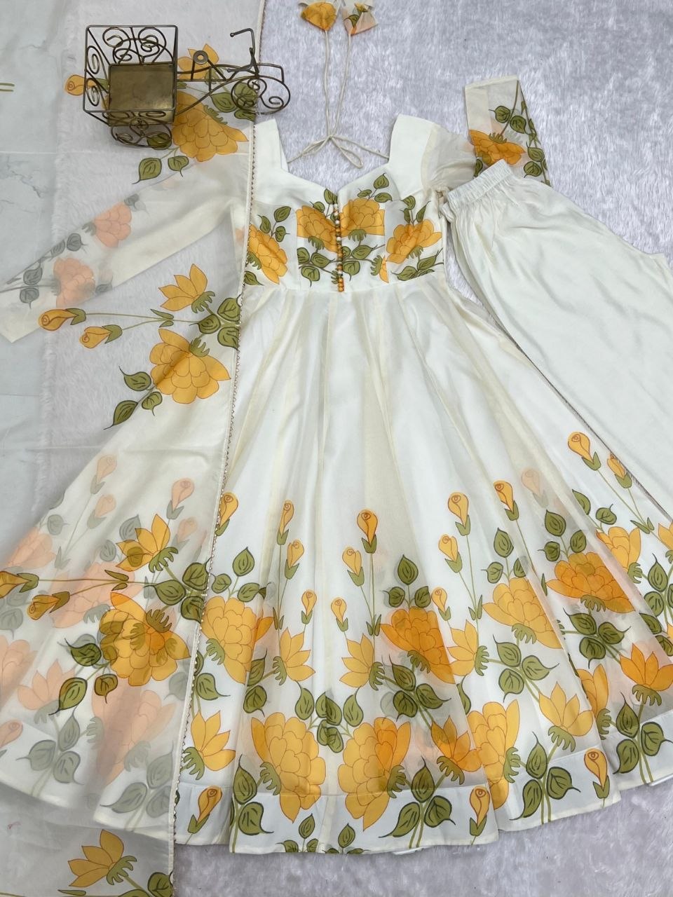 Heavy Pure Soft &nbsp;Organja Silk Floral Print Anarkali Gown