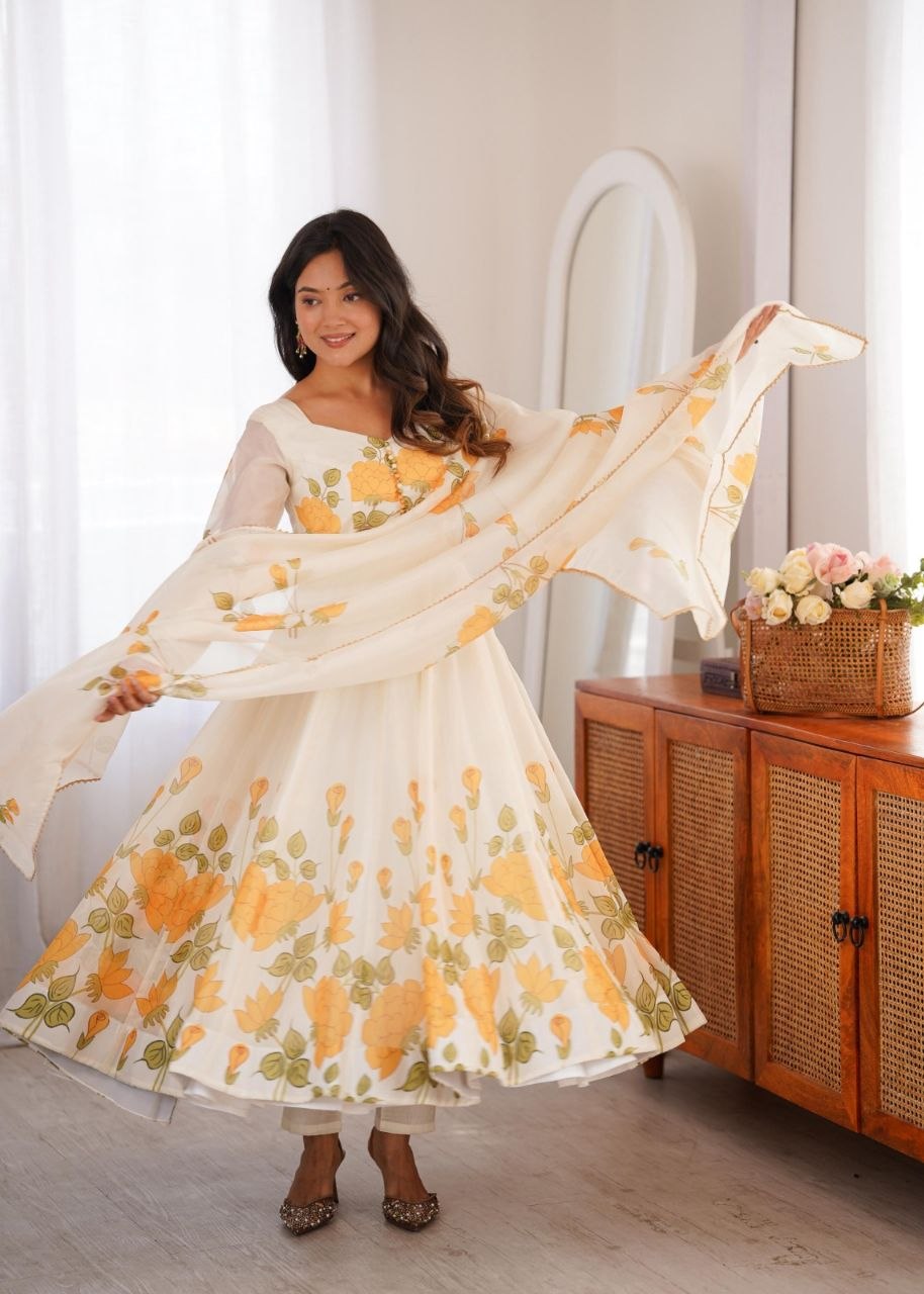 Heavy Pure Soft &nbsp;Organja Silk Floral Print Anarkali Gown