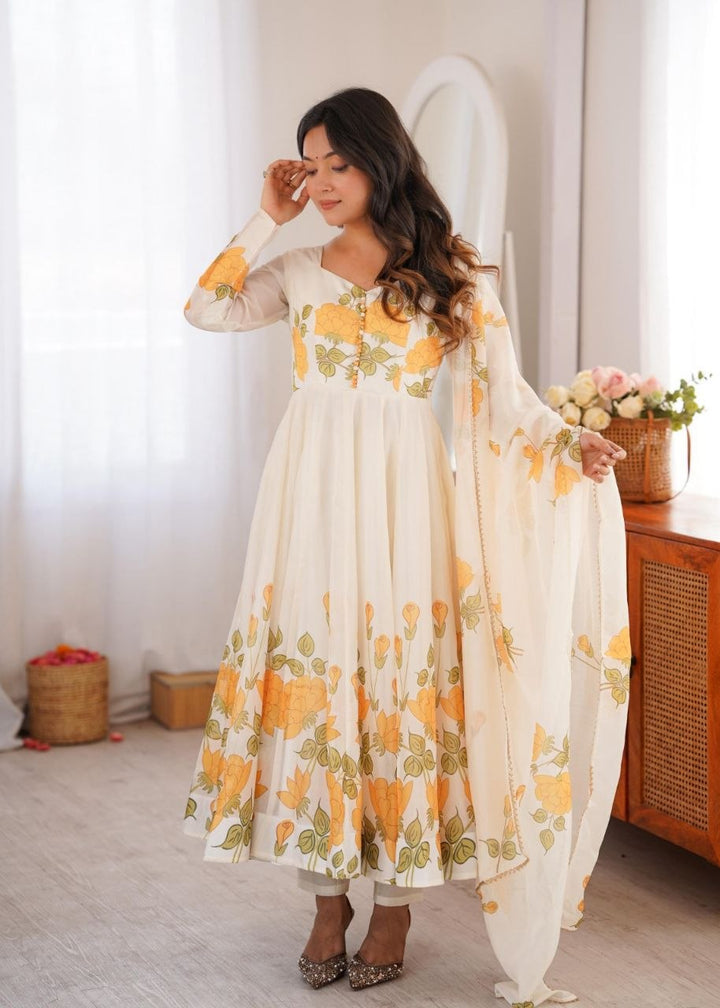 Heavy Pure Soft &nbsp;Organja Silk Floral Print Anarkali Gown