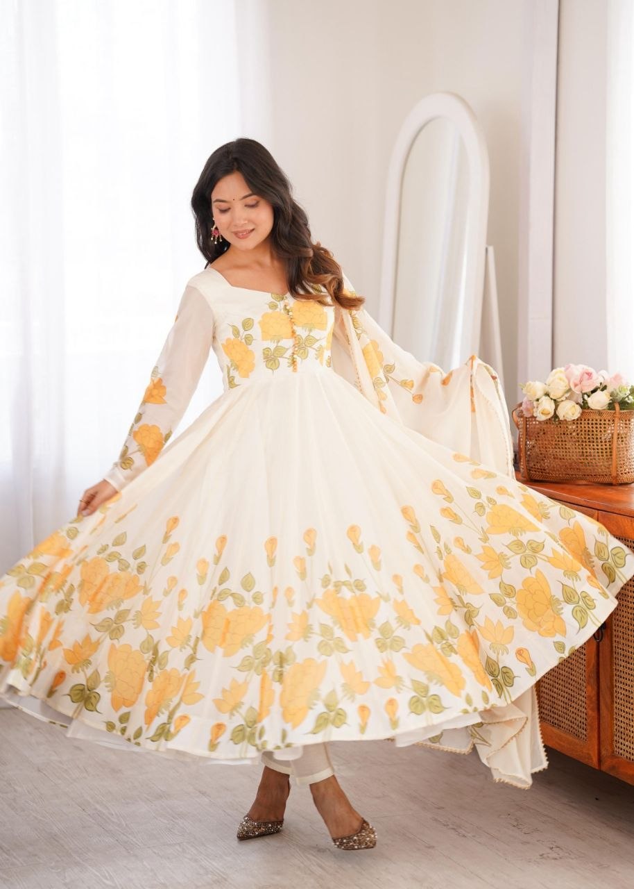 Heavy Pure Soft &nbsp;Organja Silk Floral Print Anarkali Gown