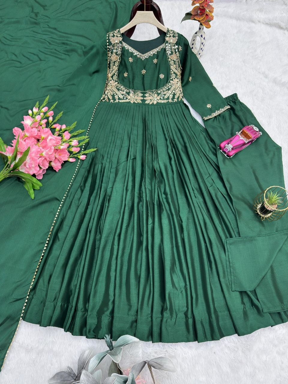 Designer Anarkali Gown With Duppata And Pent
