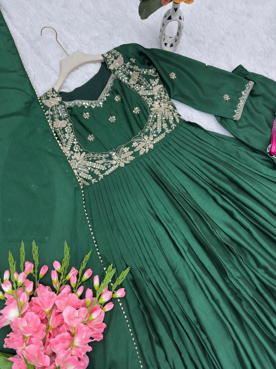 Designer Anarkali Gown With Duppata And Pent