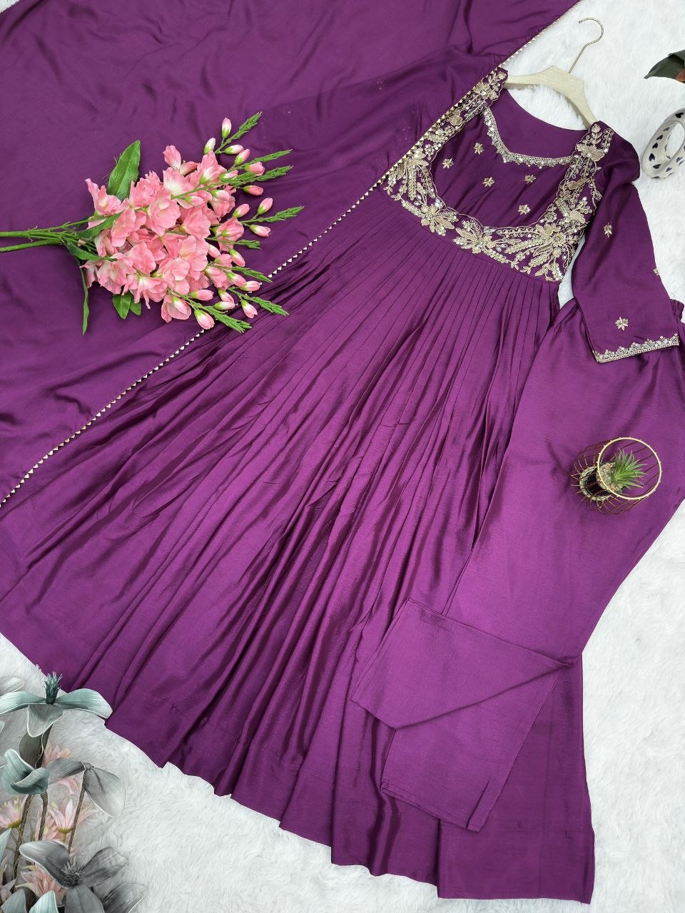 Designer Anarkali Gown With Duppata And Pent