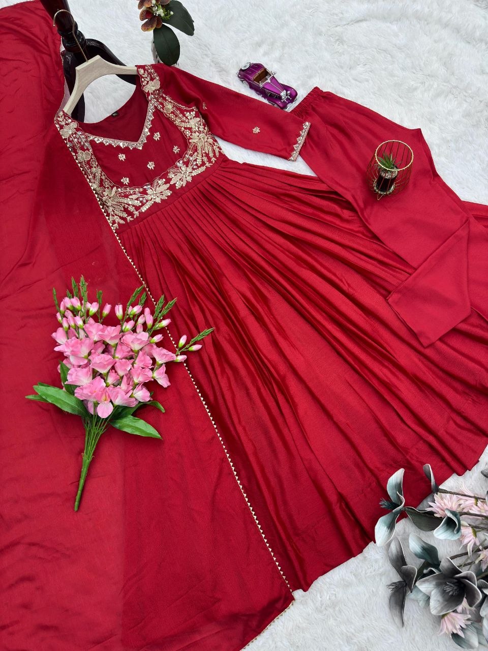 Designer Anarkali Gown With Duppata And Pent