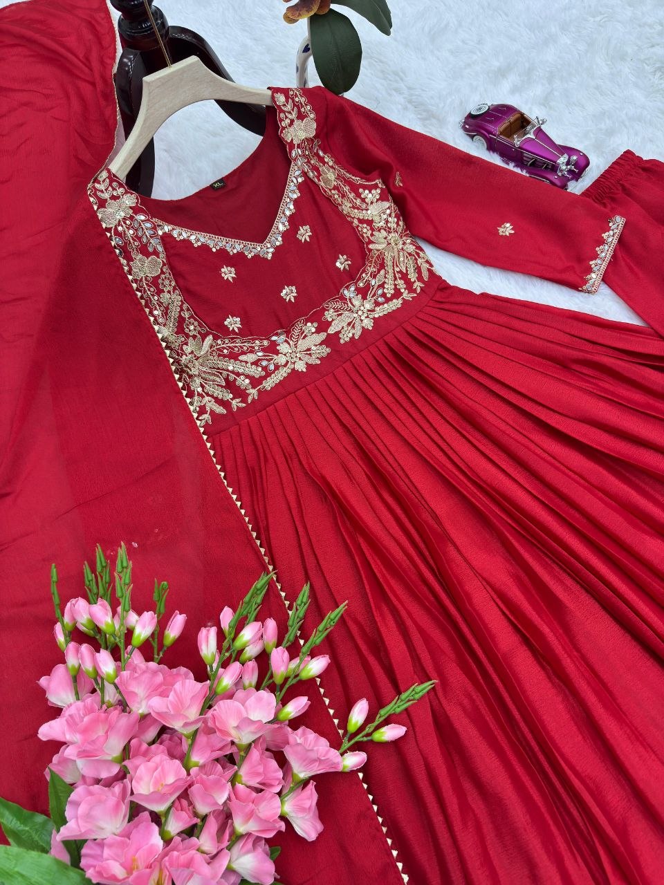 Designer Anarkali Gown With Duppata And Pent