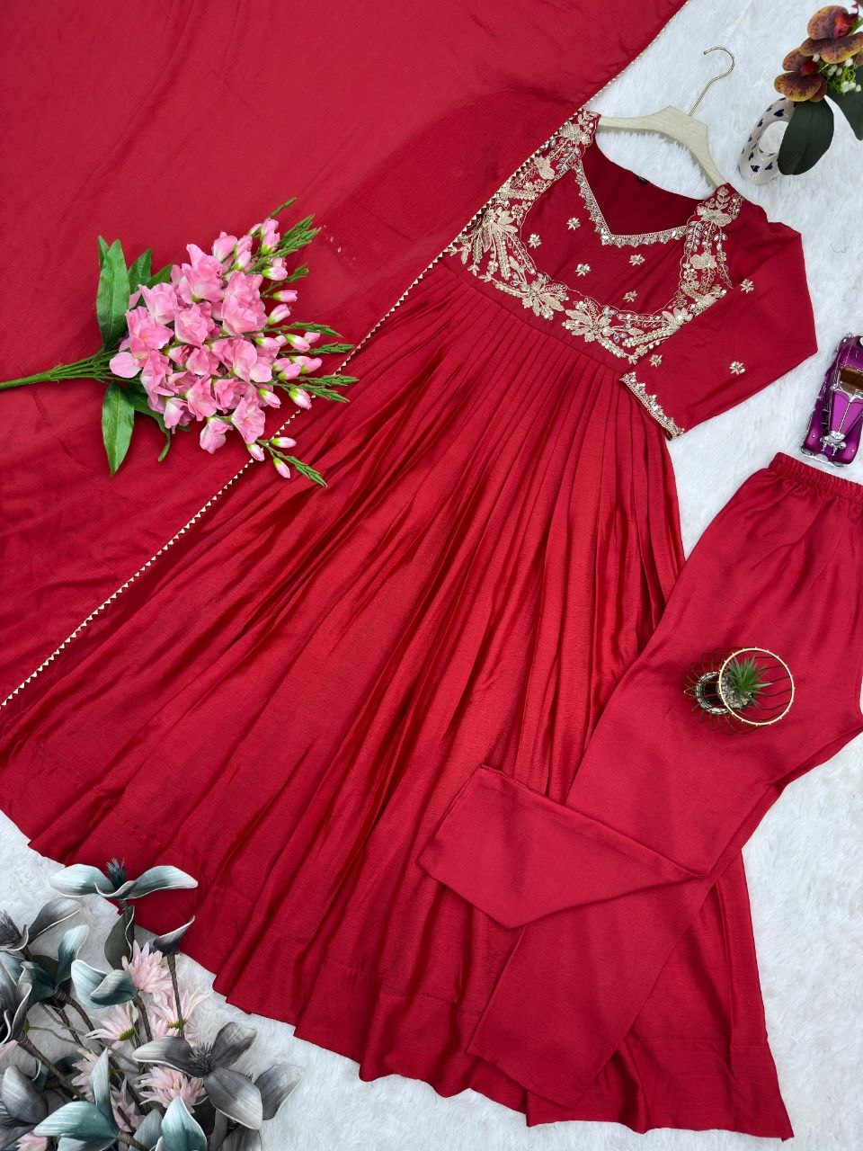 Designer Anarkali Gown With Duppata And Pent