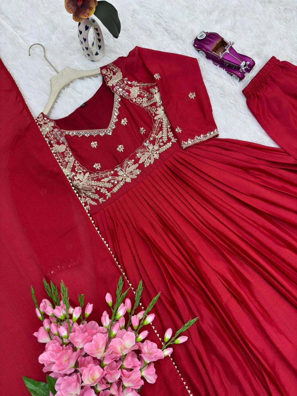 Designer Anarkali Gown With Duppata And Pent