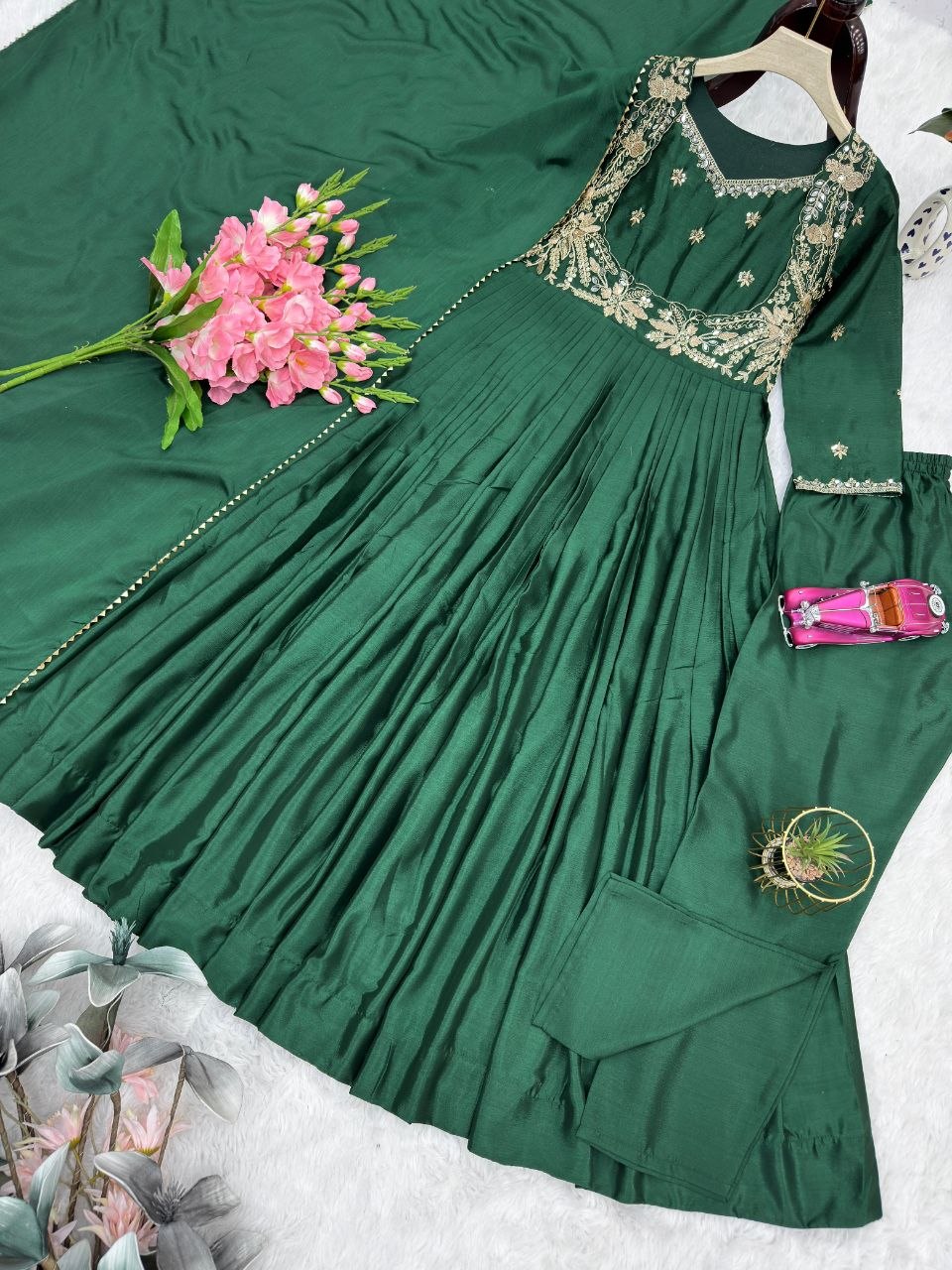 Designer Anarkali Gown With Duppata And Pent