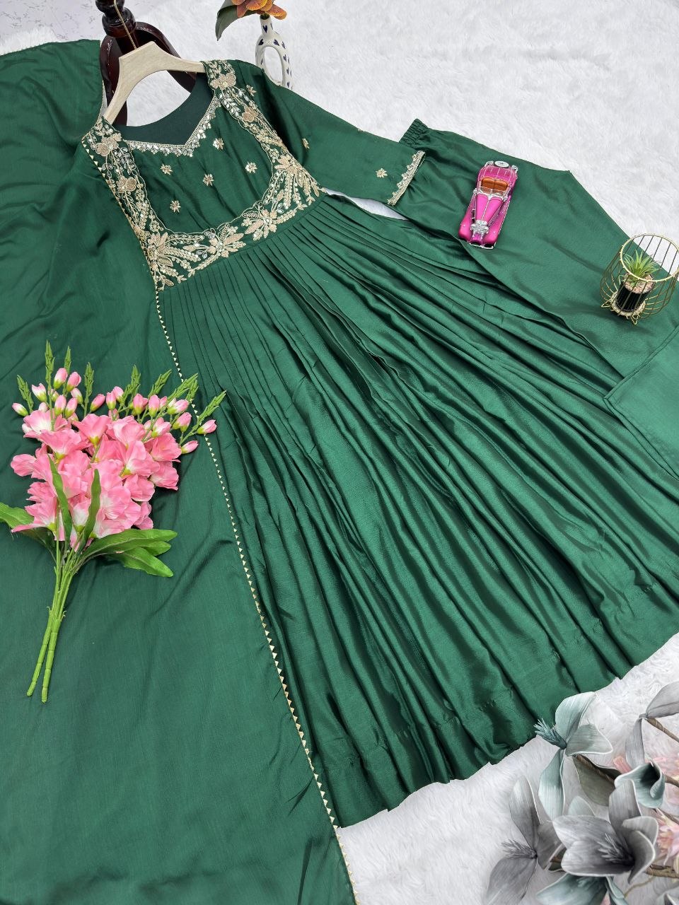 Designer Anarkali Gown With Duppata And Pent