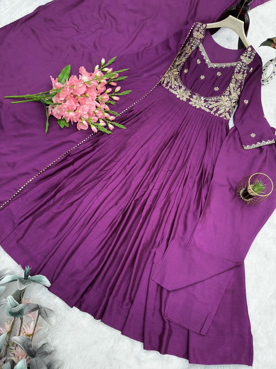 Designer Anarkali Gown With Duppata And Pent