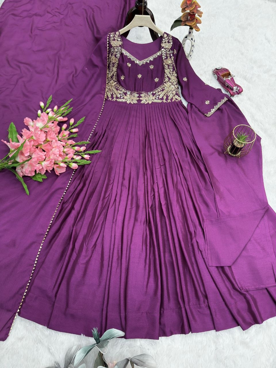 Designer Anarkali Gown With Duppata And Pent