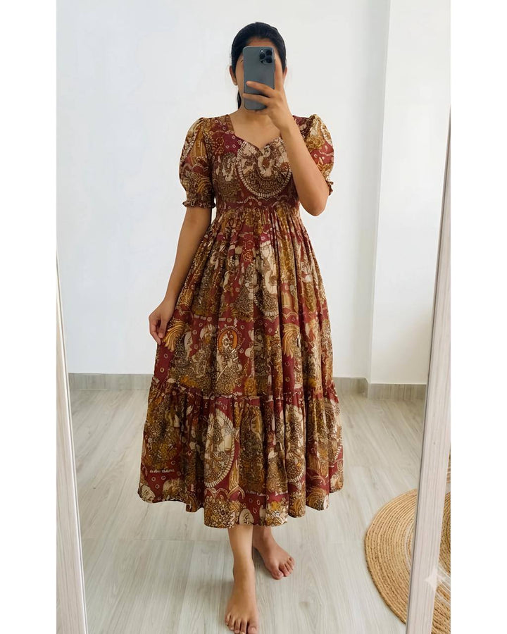 Kalmkari Maxi gown soft Maslin cotton with digital print