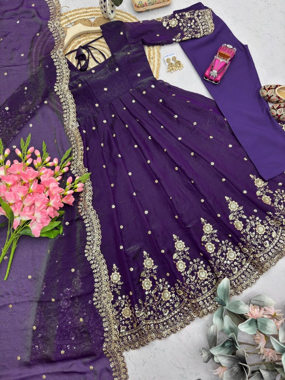 Designer Party Wear Gown Collection Availble In 9 Colours | Gown Duppata And Pent