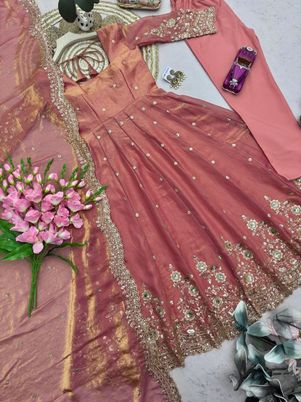Designer Party Wear Gown Collection Availble In 9 Colours | Gown Duppata And Pent