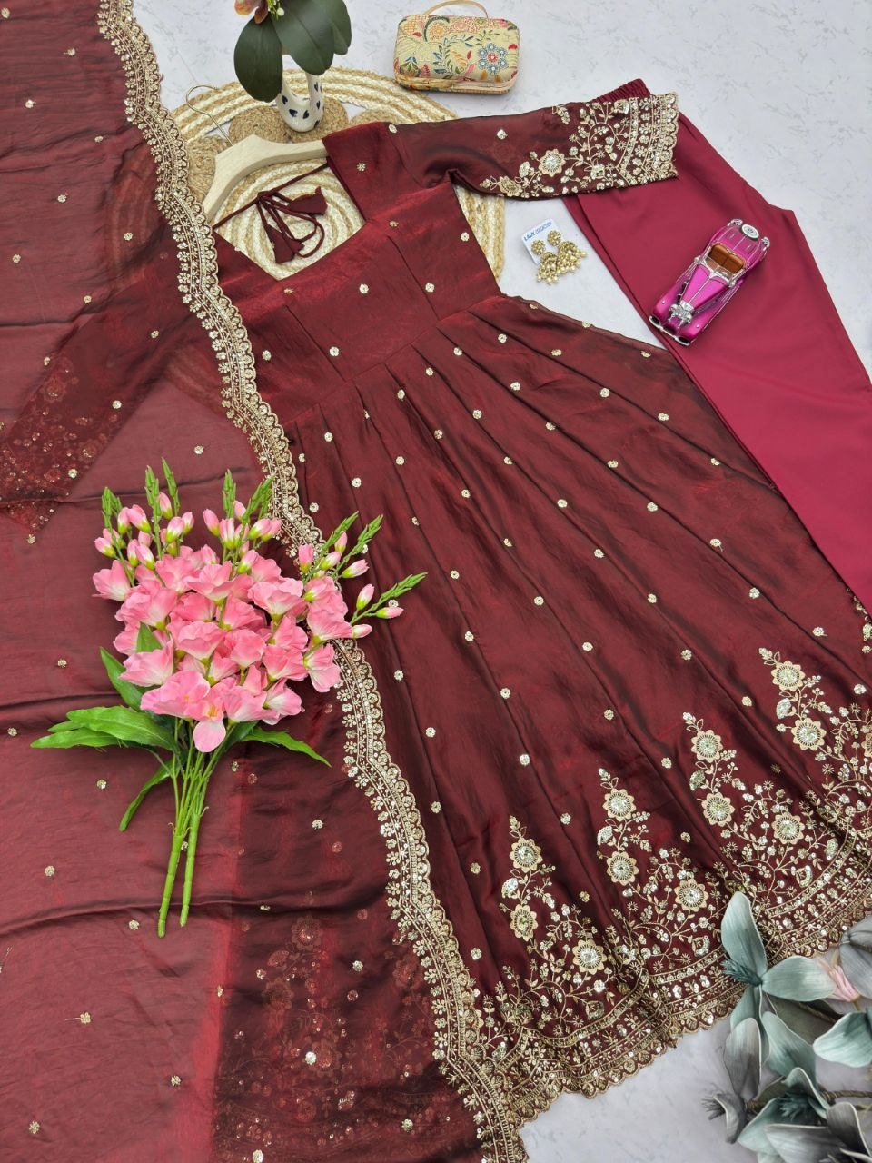 Designer Party Wear Gown Collection Availble In 9 Colours | Gown Duppata And Pent
