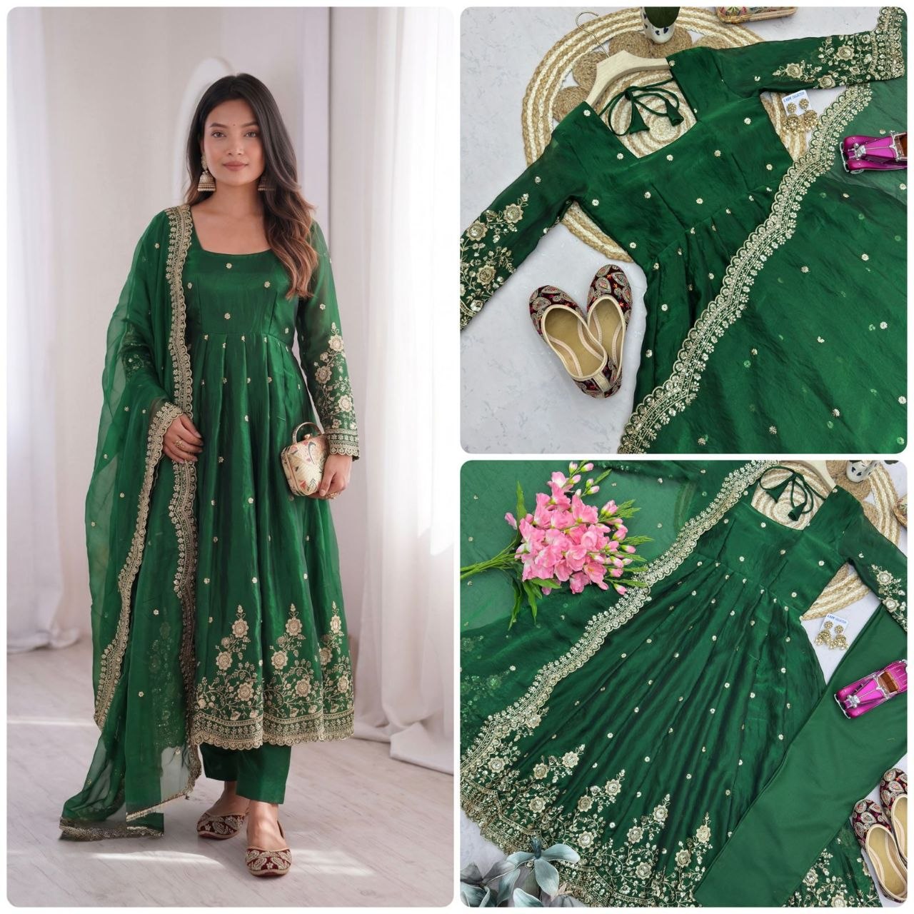 Designer Party Wear Gown Collection Availble In 9 Colours | Gown Duppata And Pent