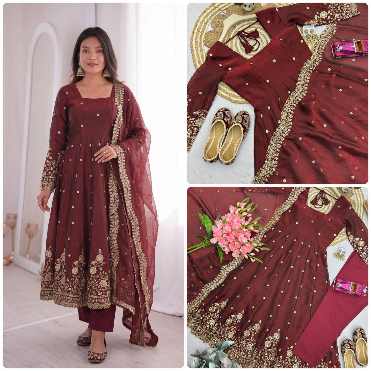 Designer Party Wear Gown Collection Availble In 9 Colours | Gown Duppata And Pent