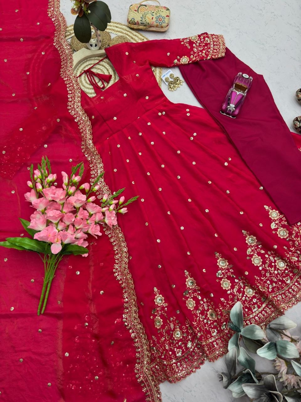Designer Party Wear Gown Collection Availble In 9 Colours | Gown Duppata And Pent