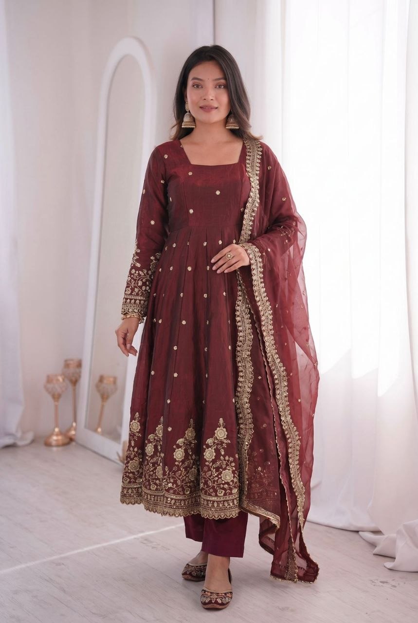 Designer Party Wear Gown Collection Availble In 9 Colours | Gown Duppata And Pent