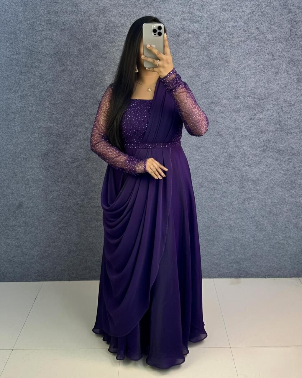 Premium Space Beautiful Sequence And Beads Work Gown