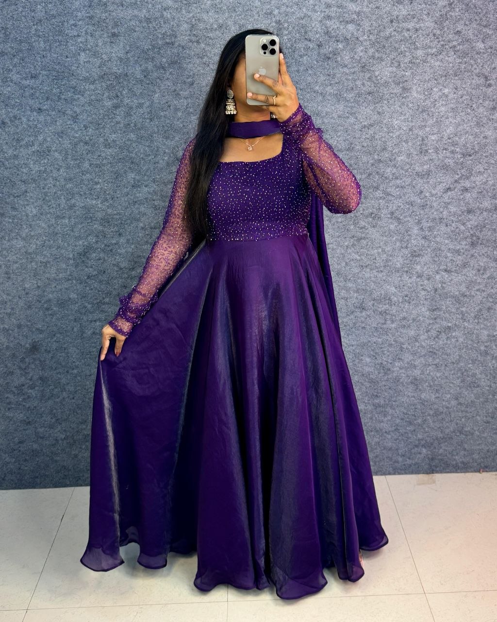 Premium Space Beautiful Sequence And Beads Work Gown