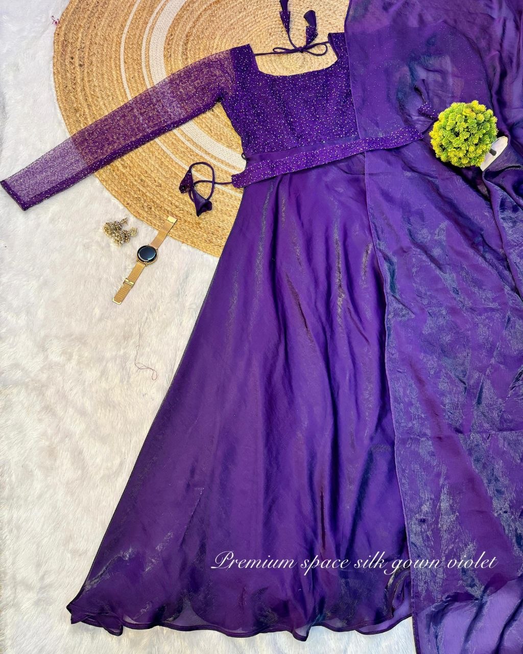 Premium Space Beautiful Sequence And Beads Work Gown
