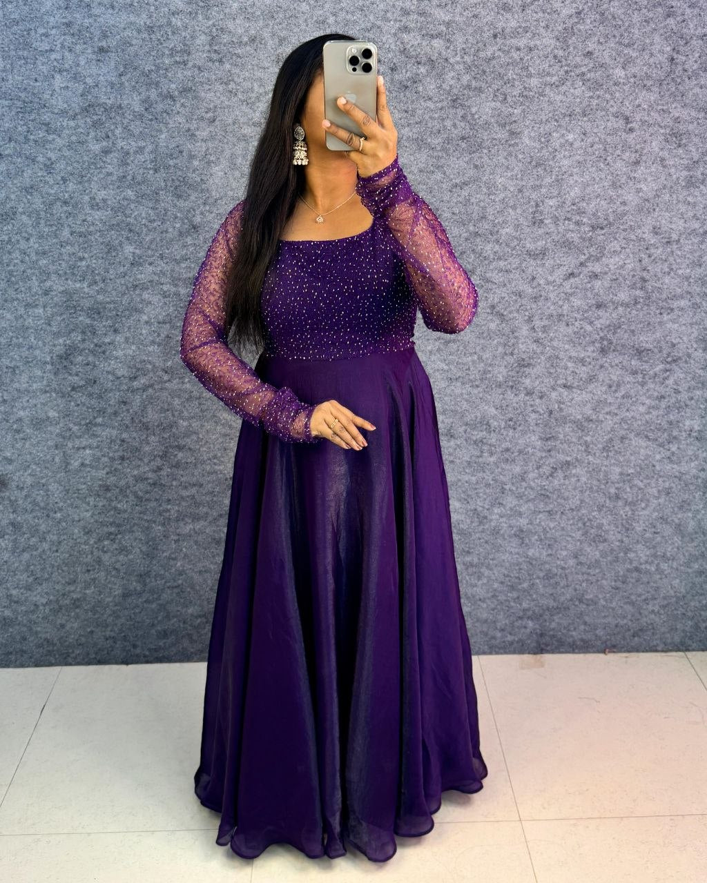 Premium Space Beautiful Sequence And Beads Work Gown