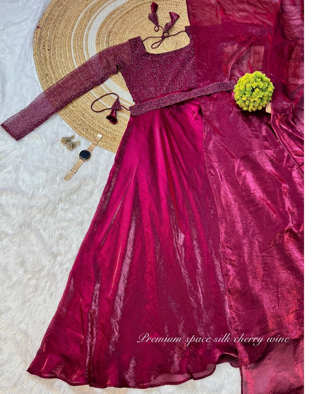 Premium Space Beautiful Sequence And Beads Work Gown