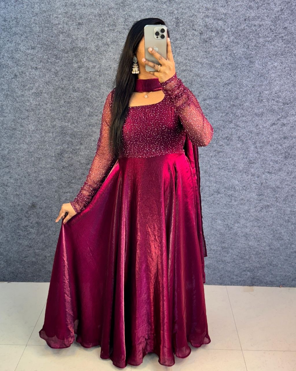 Premium Space Beautiful Sequence And Beads Work Gown