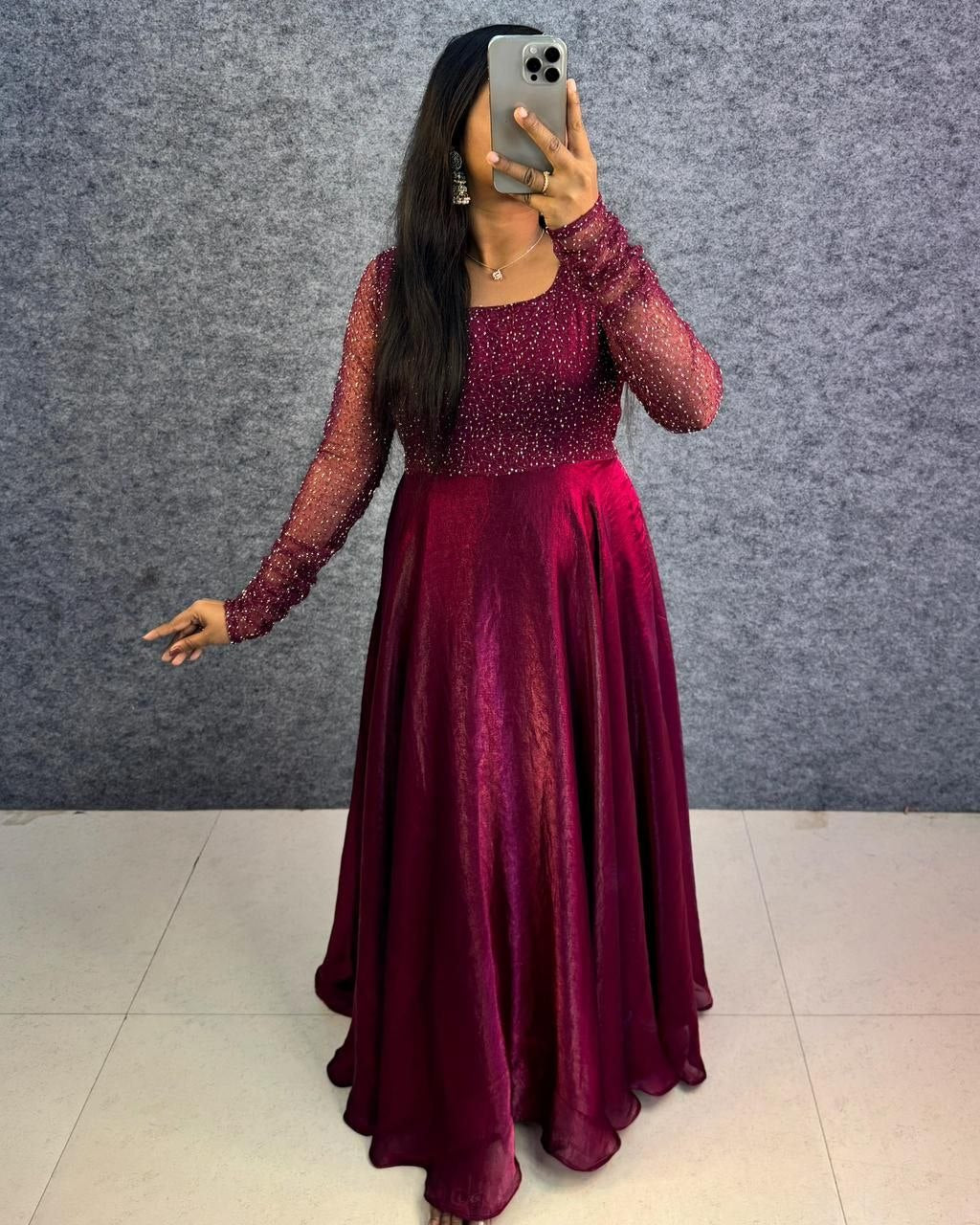 Premium Space Beautiful Sequence And Beads Work Gown