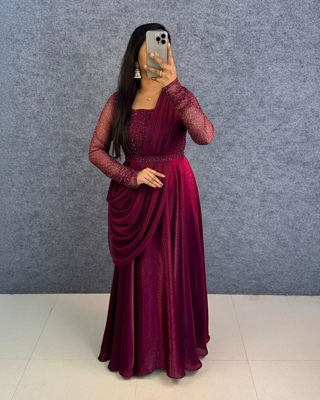 Premium Space Beautiful Sequence And Beads Work Gown