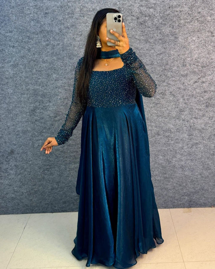Premium Space Beautiful Sequence And Beads Work Gown