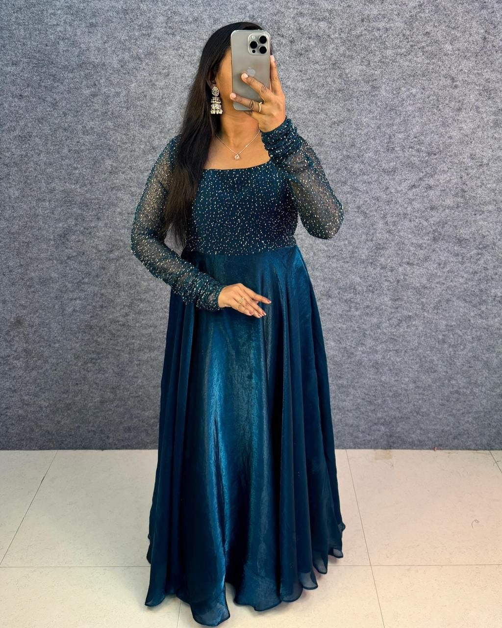 Premium Space Beautiful Sequence And Beads Work Gown