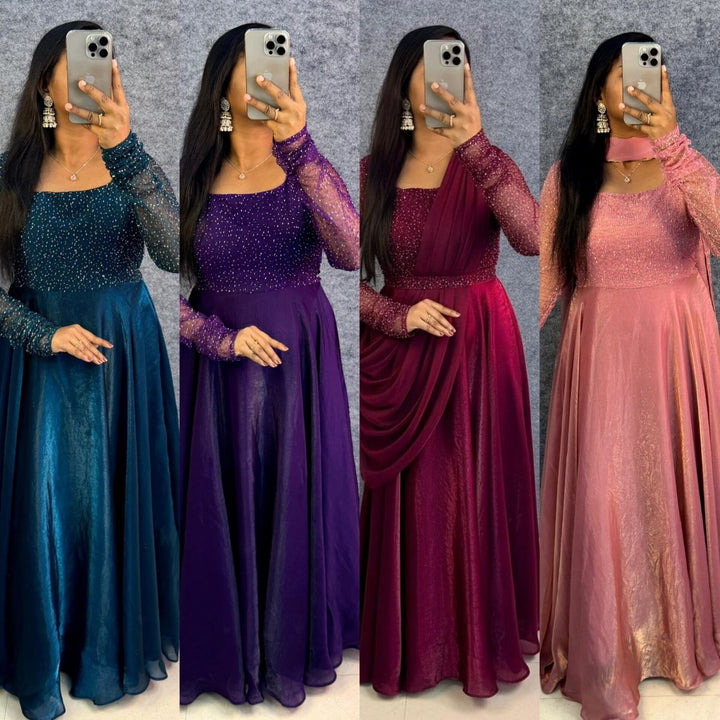 Premium Space Beautiful Sequence And Beads Work Gown