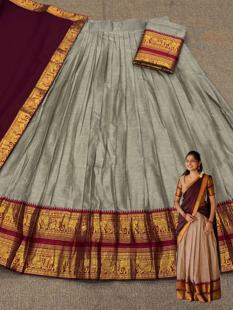 South India Special Semi Stitched Kanjivaram Half Saree