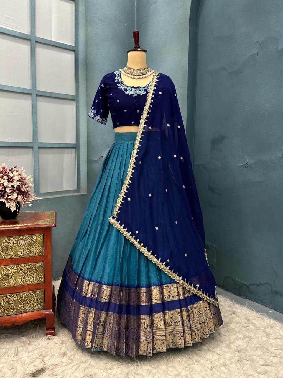 Premium Kanchicotton Silk Full Stitched Half Sare