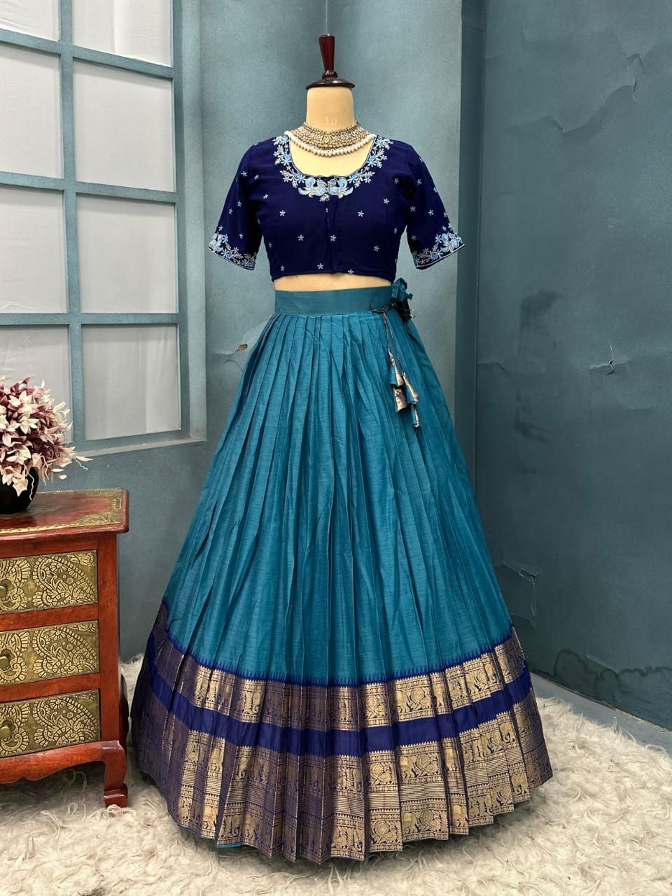 Premium Kanchicotton Silk Full Stitched Half Sare