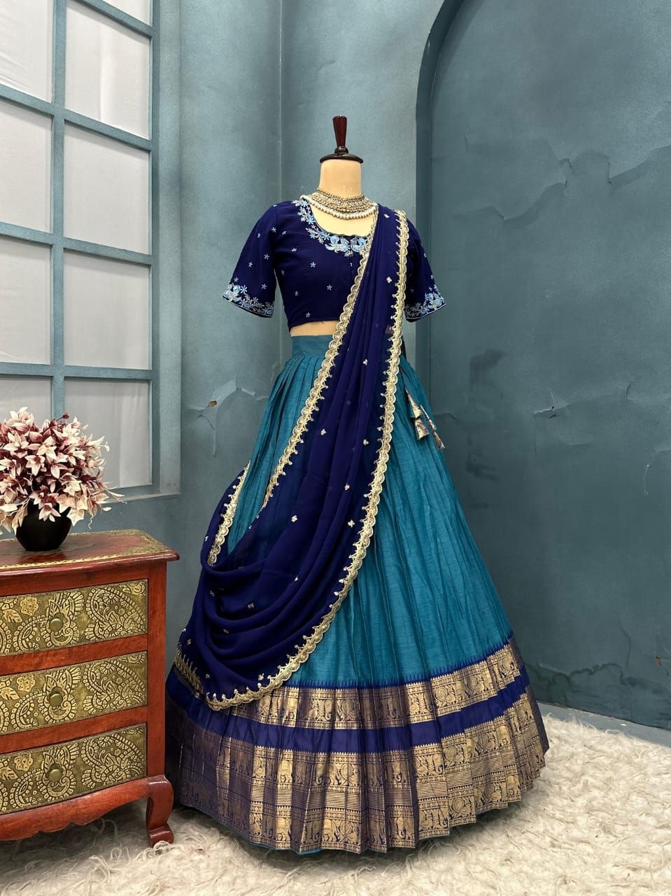Premium Kanchicotton Silk Full Stitched Half Sare