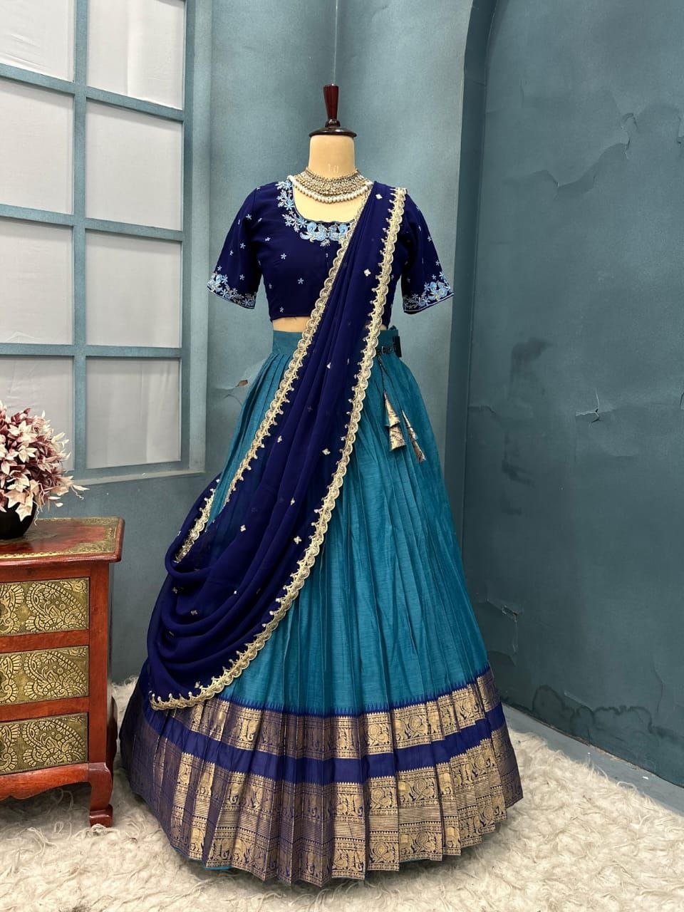 Premium Kanchicotton Silk Full Stitched Half Sare